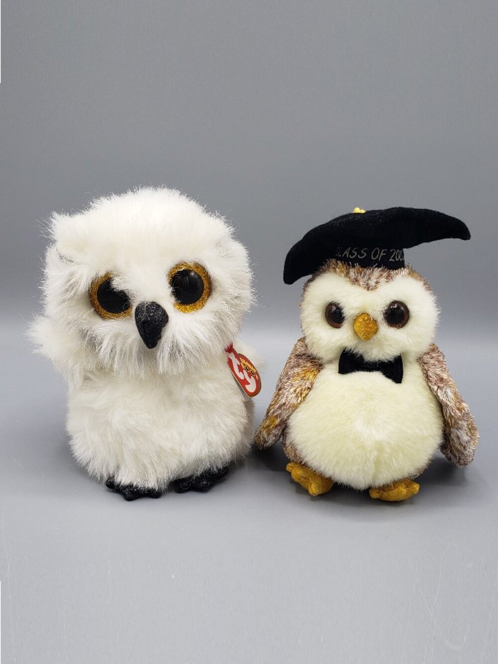 Lot of 2 Owl Plush Ty Beanie Boo Austin TySilk 2021 Smarter 2002 Graduation Toy